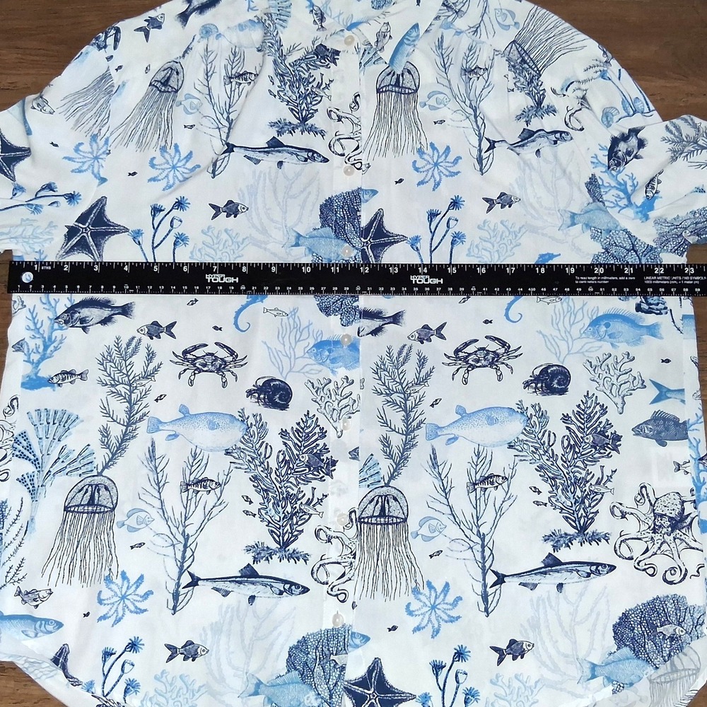 Jane + Delancey Womens Blue Sea Life Print Rayon Button Down Shirt Size Medium - Picture 6 of 16